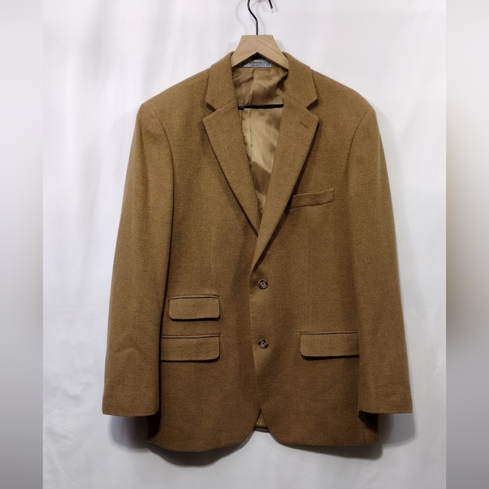 Vintage Lauren Ralph Lauren 100% Wool Two Button Blazer Mens 42R Tan Office